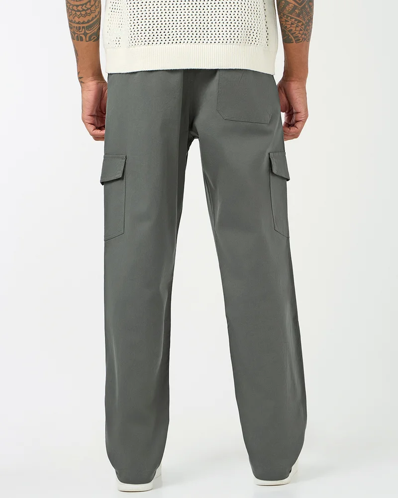 bewakoof  Men's Grey Straight Fit Cargo Pants  | Best Price UAE